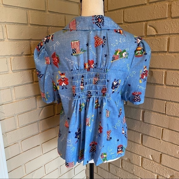Vintage 70’s Winnie Womens Smocked Cottage Core All Over Print Blouse 15 / 16 - Picture 5 of 9